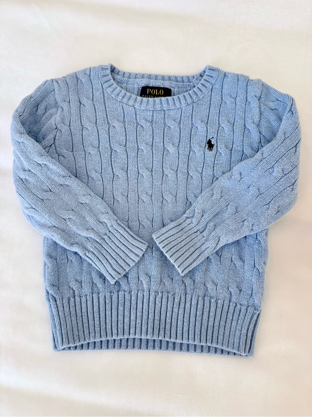 Polo by Ralph Lauren Light Blue Cable Knit Crewneck Sweater (size 3T)
